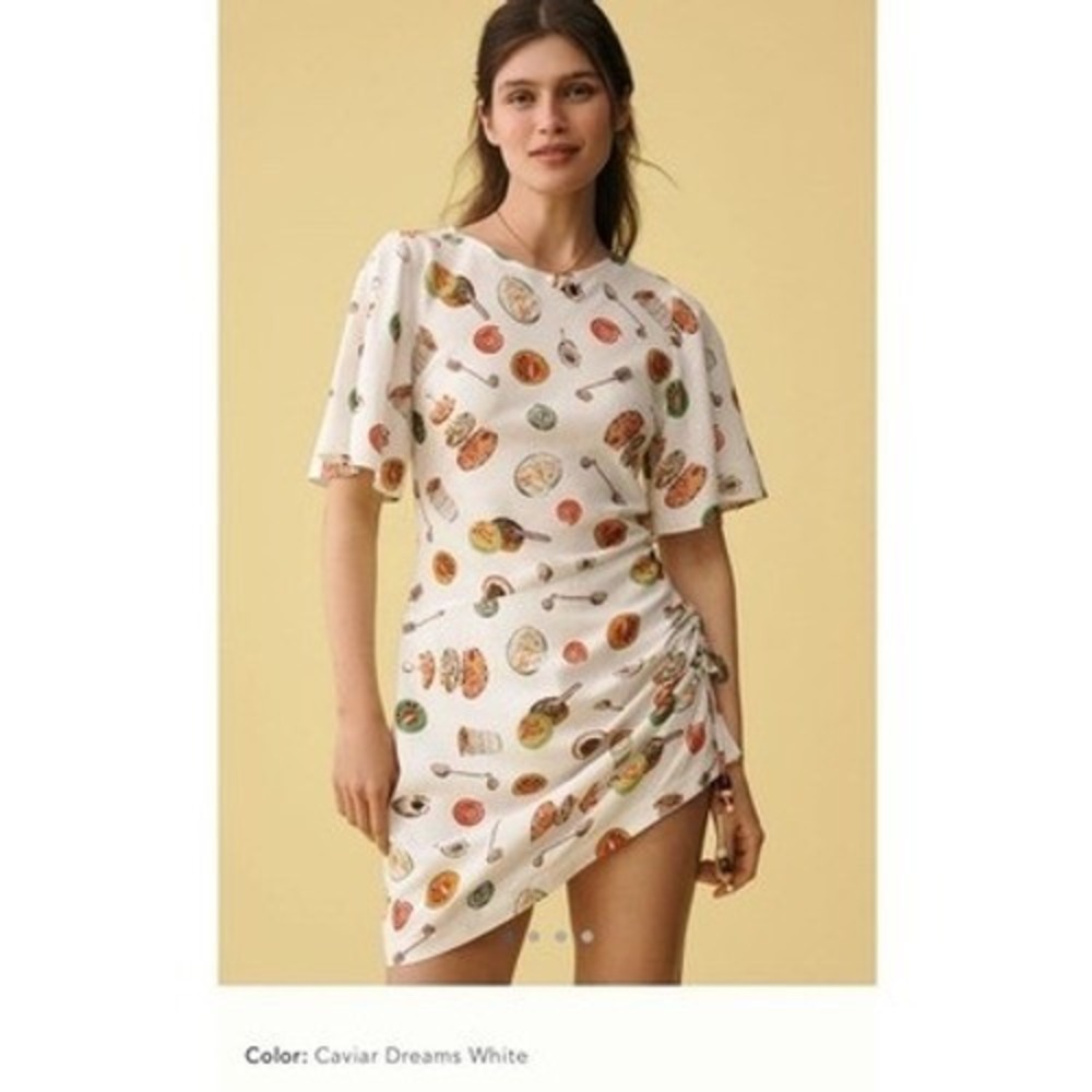 Lisa Says Gah Caviar Dreams White Ruched Mini Dress Linen Blend Size S NEW